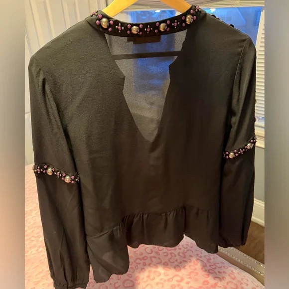 Tory Burch Black Blouse Mezair 100%Silk Tunic 
Women’s Size:8 - Picture 7 of 10